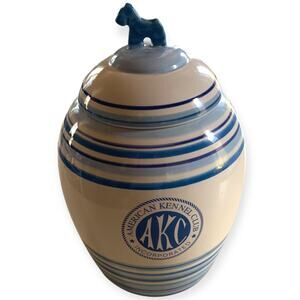 AKC American Kennel Club Ceramic Treat Cookie Jar White Blue Scottie Dog Rare